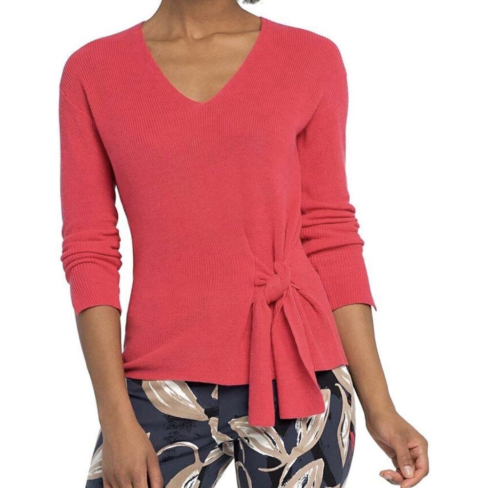 NIC+ZOE Flaunt Tie Sweater Pink Side Tie Rib Knit Pullover Women’s Size M